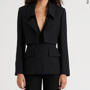 AMIR TAGHI women's cece bolero cropped wool silk blazer in black 8 1 part